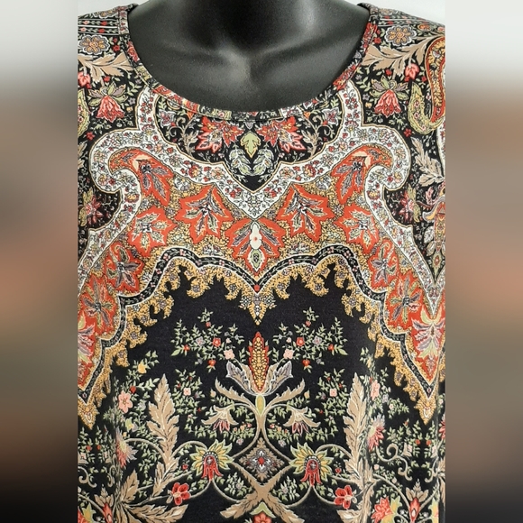 Zolucky Women's XL Long Black Floral Leaves A-Line Dress Stretchy NEW NWT - Picture 2 of 8